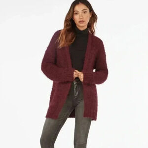 JustFab Fuzzy Wine Open Cardigan NWT